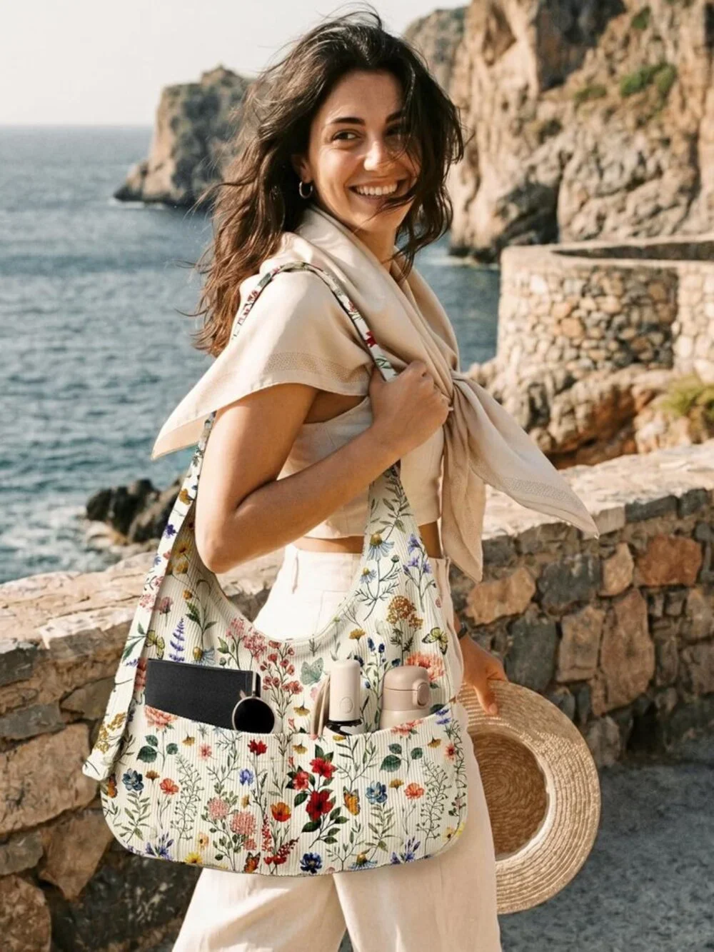 Stylish Large Corduroy Hobo Bag for Women - Slouchy Shoulder Tote with Zipper